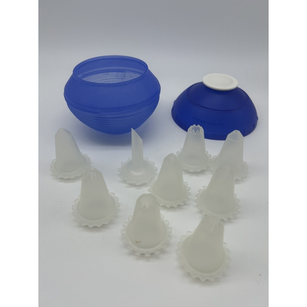 Tupperware Squeeze It Decorator Ball - Icing Cookies Cakes Blue- 9 Tips EX